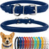 Rolled Leather Dog Collar, Soft Padded round Puppy Collar, Handmade Genuine Leather Collar Dog Small Large Cat Collars 13 Colors (13-16 Inch, Deep Blue Textured)