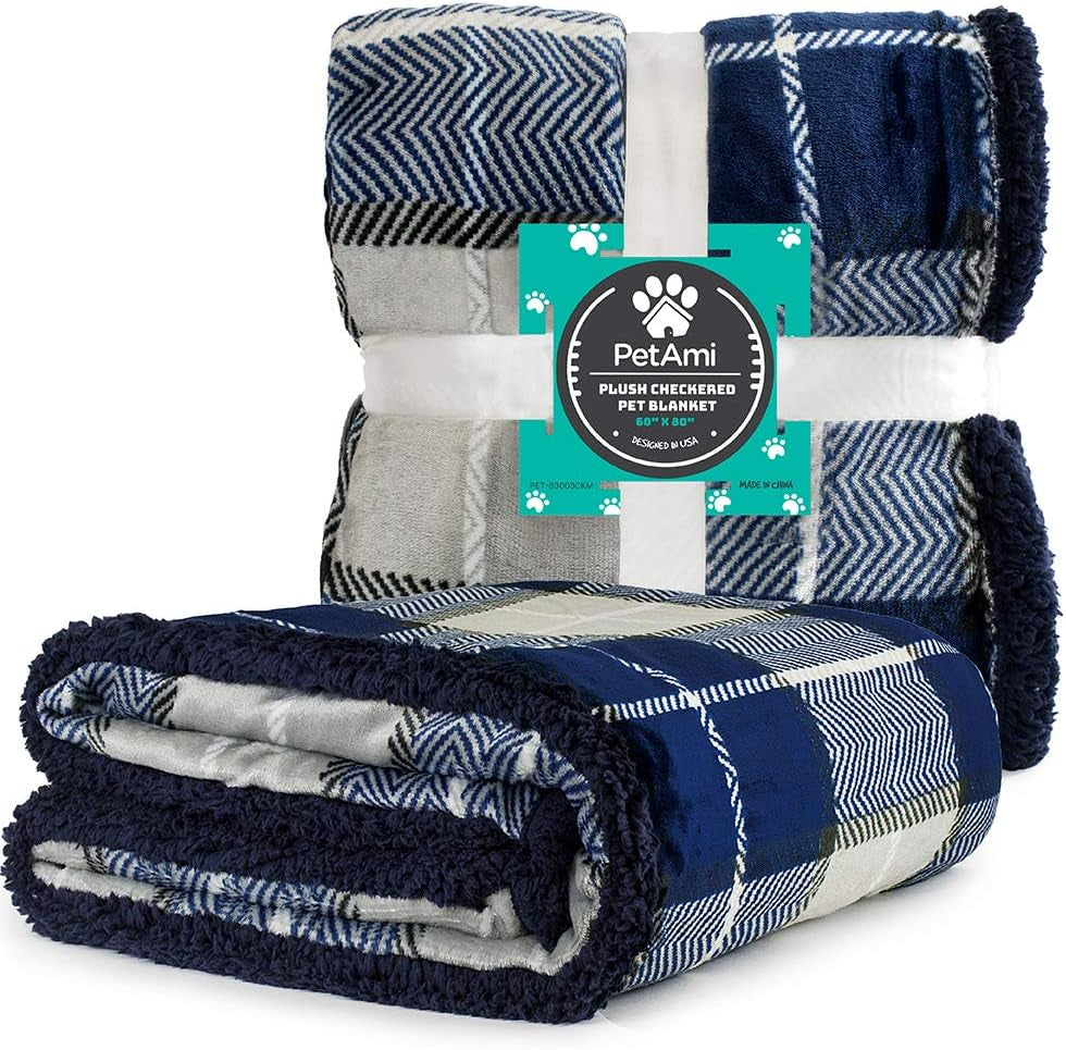 Waterproof Dog Blanket for Small & Medium Dogs & Cats – Reversible Sherpa Fleece, 29x40, Navy Plaid
