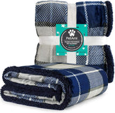 Waterproof Dog Blanket for Small & Medium Dogs & Cats – Reversible Sherpa Fleece, 29x40, Navy Plaid