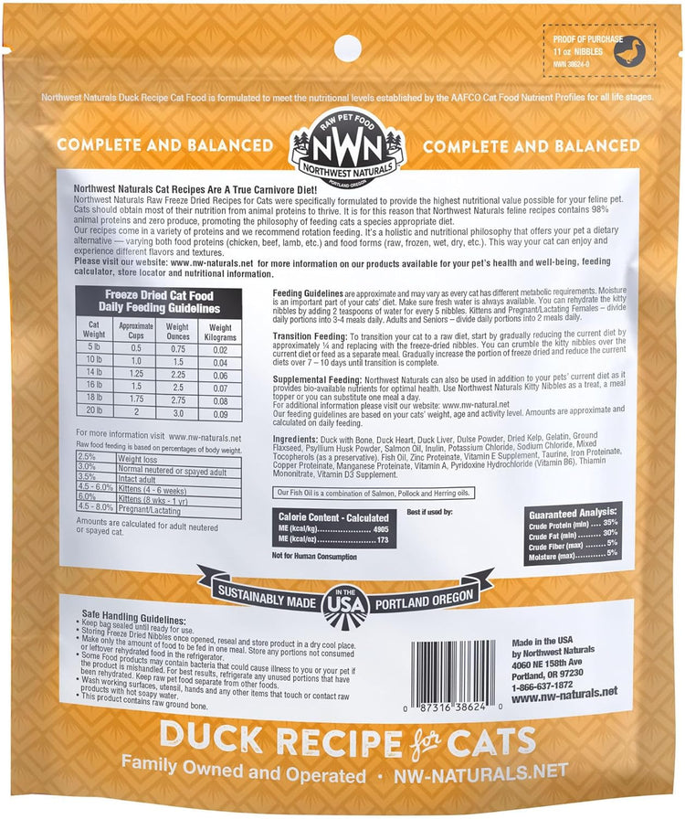 Freeze-Dried Duck Cat & Kitten Food – High-Protein, Grain-Free, All-Natural, 11 oz (Pack of 3)