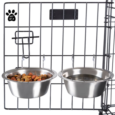 Set of 2 Hanging Dog Bowls – Stainless Steel, 20oz Each