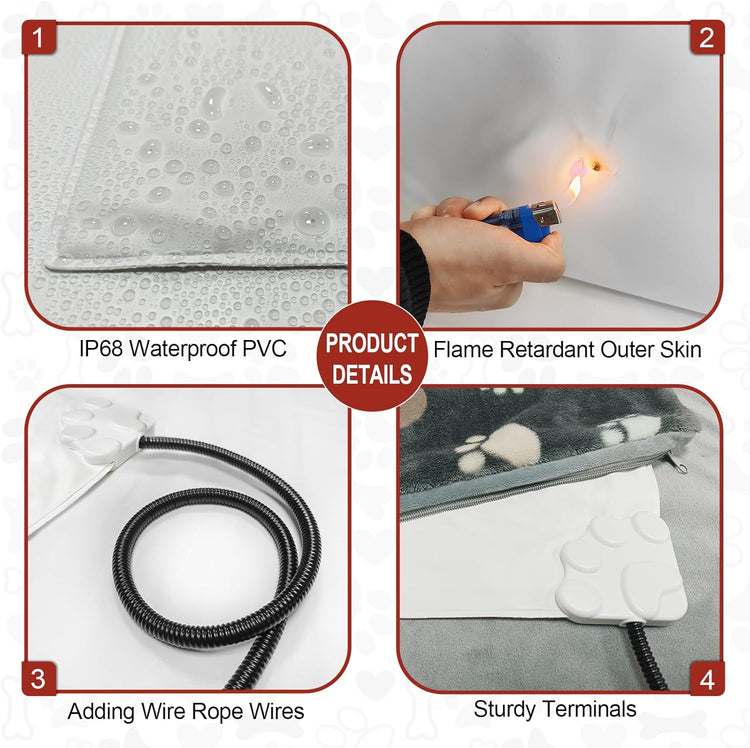 Large Dog Heating Pad 36X24 in with Smart Thermostat Switch and Power Line Protection Tube,Obtained MET and UL Dual Certification,Waterproof Pet Heating Pad for Dogs,With Plush Fabric Cover