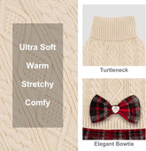 Dog Sweater Knitwear Dog Sweaters for Small Dogs Girl Soft Turtleneck Pet Sweater Dress Thick Dogs Clothes with Bowtie Stretchy Cat Sweaters Warm Pullover Pet Coats for Cold Weather Winter
