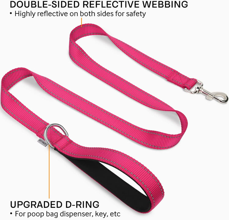 Double-Sided Reflective Dog Leash, 6 FT/5 FT/4 FT, Padded Handle Nylon Heavy Duty Leashes for Small & Medium Dogs Walking, Hotpink, 5FT