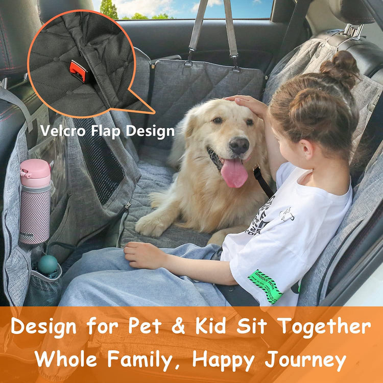 Car Dog Cover Back Seat - Waterproof Hammock with Mesh Window Multiple Pockets for Car/Truck/Suv Nonslip Rubber Back Washable