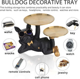 Bulldog Tray Statue - Bulldog Butler with Storage Tray for Entryway Key Holder, Ring Holder, Living Room Coffee Table Candy Dish, Modern Home Office Desktop Decor (Black)