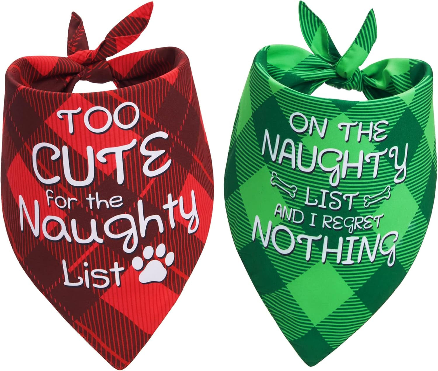 Christmas Dog Bandanas Funny, Dog Christmas Scarf 2 Packs, Pets Festive Plaid Décor for Medium Large Dogs