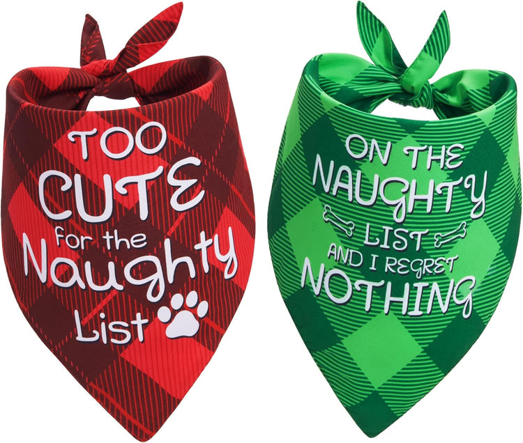 Christmas Dog Bandanas Funny, Dog Christmas Scarf 2 Packs, Pets Festive Plaid Décor for Medium Large Dogs