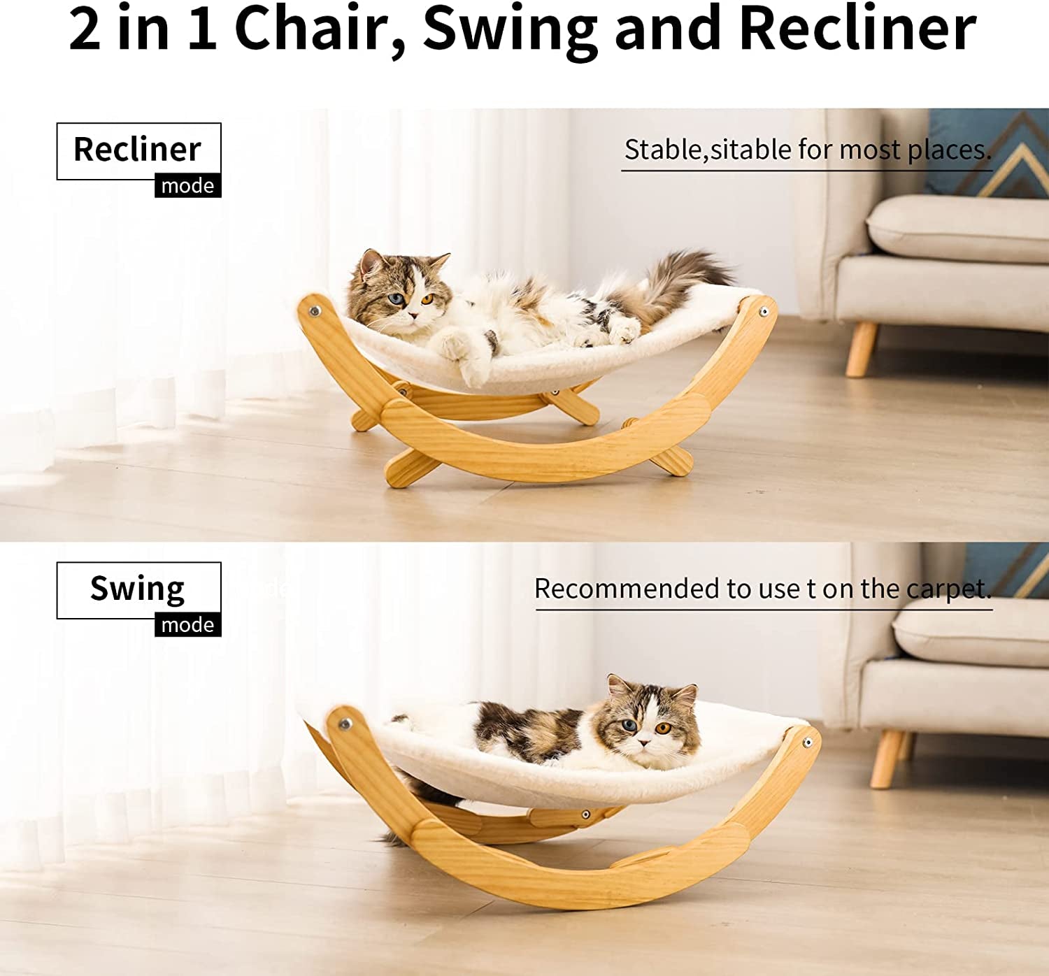 New Moon Cat Hammock – Elevated Indoor Cat Swing Chair, White, Pet Furniture for Cats & Small Dogs