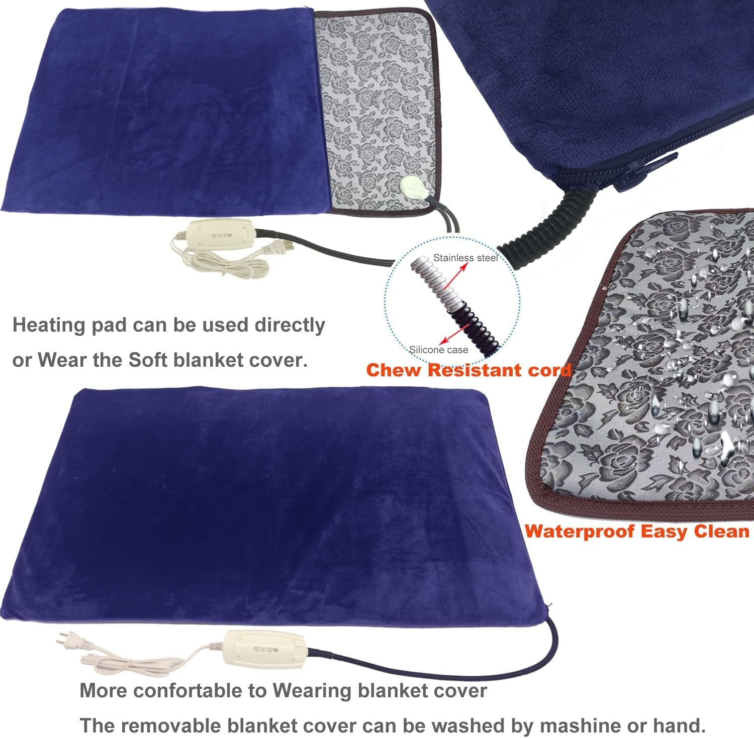 Large Pet Heating Pad – 34"x21" Electric Heated Bed with Washable Cover