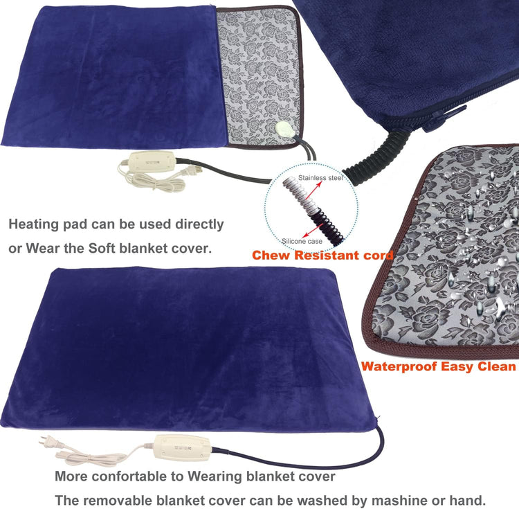 Large Pet Heating Pad – 34"x21" Electric Heated Bed with Washable Cover