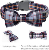 Adjustable Dog & Cat Collar with Bowtie – Grid Pattern, Plastic Buckle, Fits Small to Large Pets