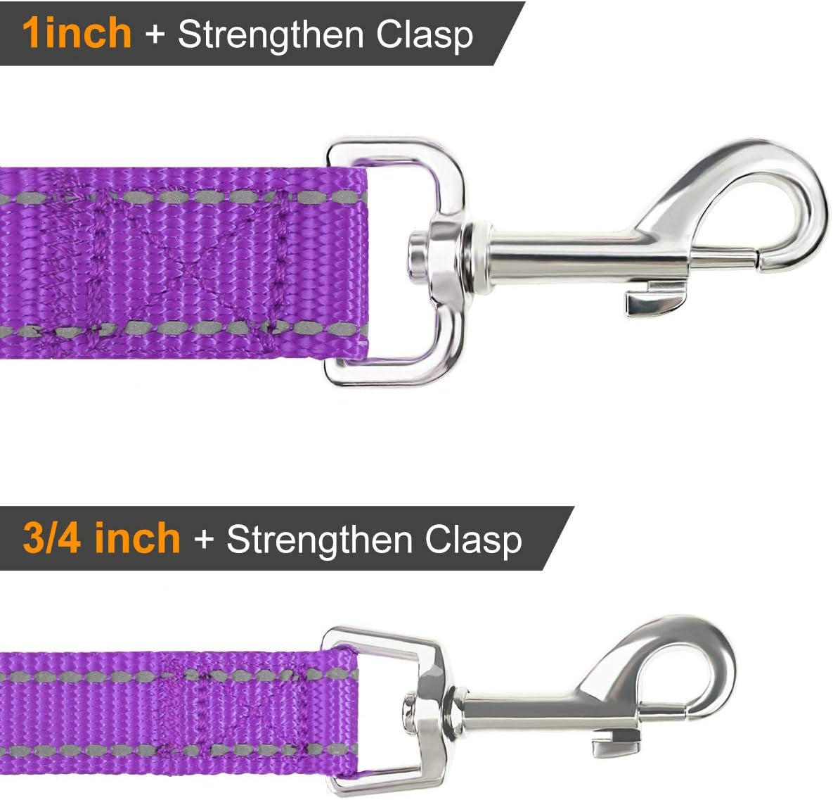 Double-Sided Reflective Dog Leash, 6 FT/5 FT/4 FT, Padded Handle Nylon Heavy Duty Leashes for Small & Medium Dogs Walking, Purple, 5FT
