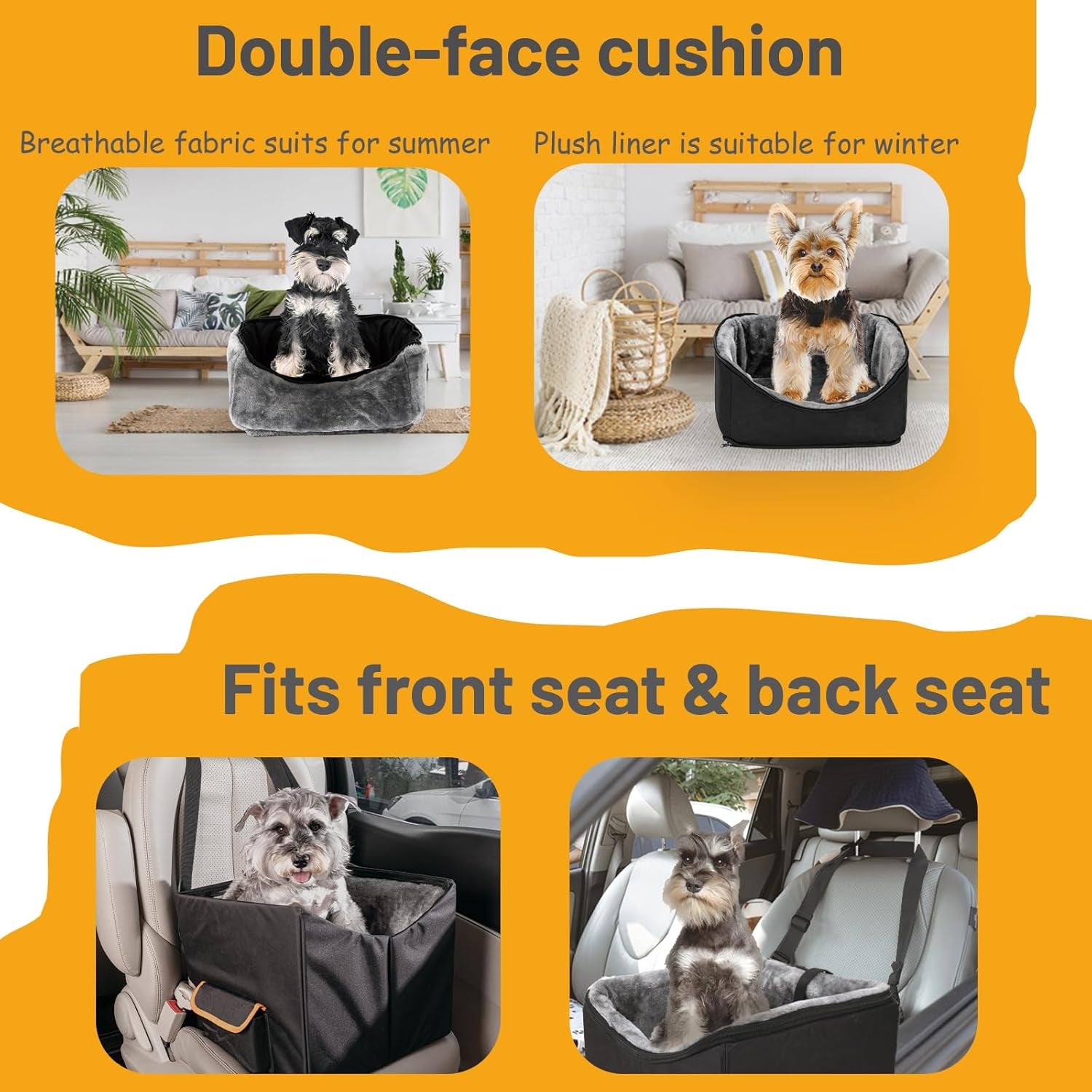 Elevated Dog Car Seat Booster for Small Dogs & Cats – Travel Carrier Bed with Adjustable Straps