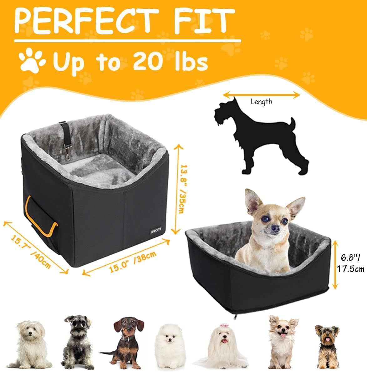 Elevated Dog Car Seat Booster for Small Dogs & Cats – Travel Carrier Bed with Adjustable Straps