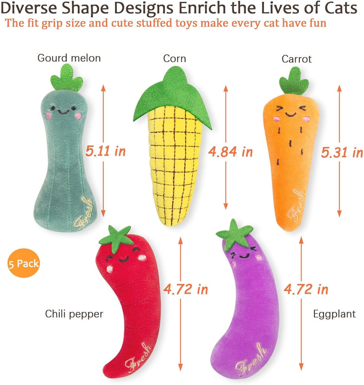 Catnip Cat Toys 5-Pack – Durable Vegetable-Shaped Teething Chew Toys for Indoor Kittens and Cats