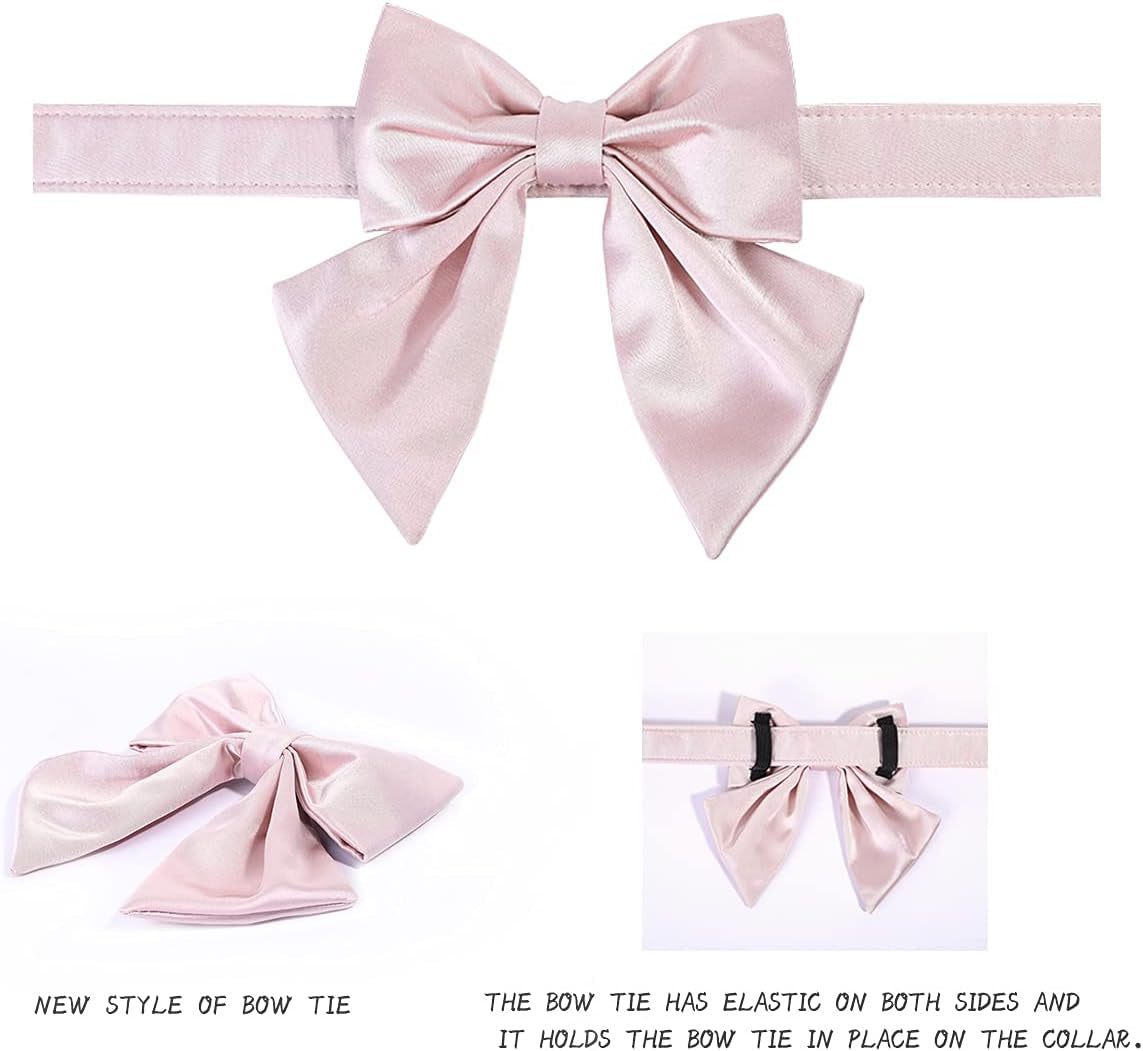 Silk Bowtie Dog Collar – Comfortable Adjustable Collar with Detachable Bow Tie for Small Dogs (10-16 Inch Neck)