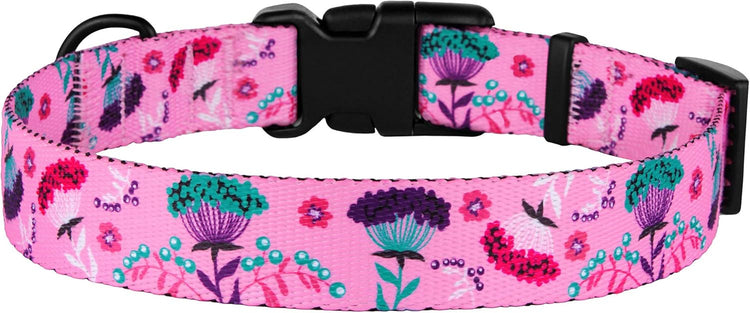 Nylon Dog Collar with Pink Floral Pattern – Adjustable 14-18 Inch