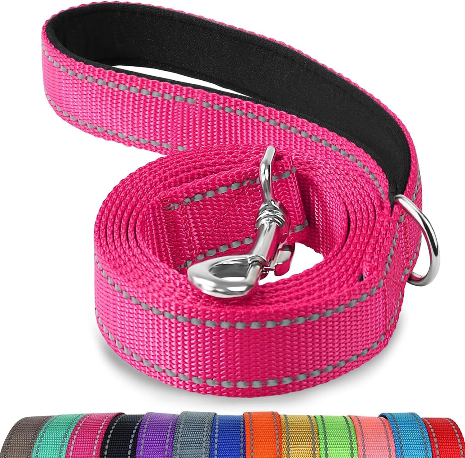 Double-Sided Reflective Dog Leash, 6 FT/5 FT/4 FT, Padded Handle Nylon Heavy Duty Leashes for Small & Medium Dogs Walking, Hotpink, 5FT
