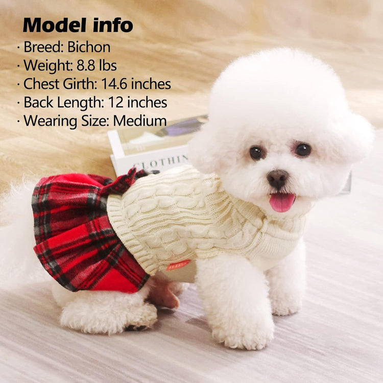 Dog Sweater Knitwear Dog Sweaters for Small Dogs Girl Soft Turtleneck Pet Sweater Dress Thick Dogs Clothes with Bowtie Stretchy Cat Sweaters Warm Pullover Pet Coats for Cold Weather Winter