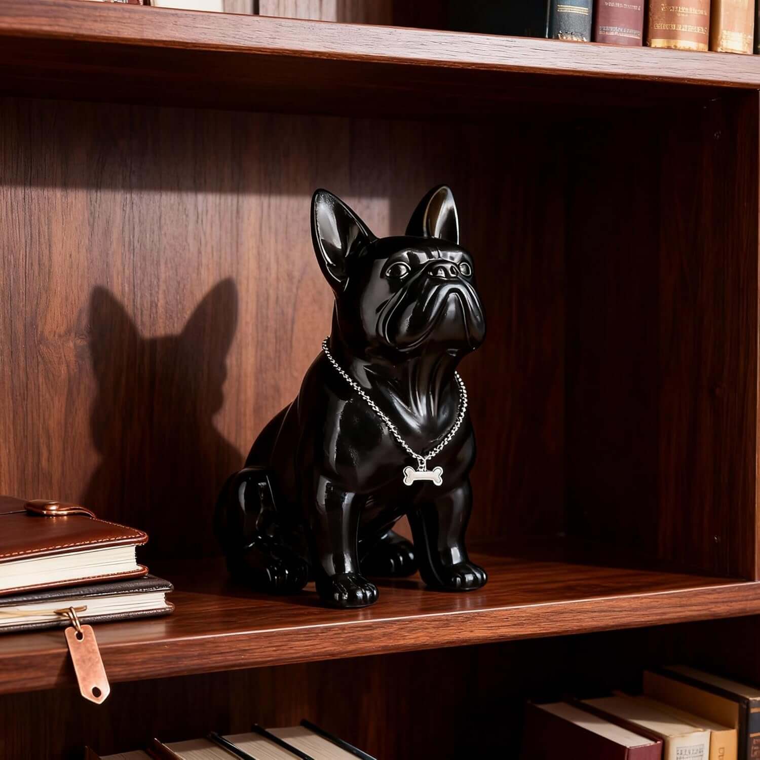 Black French Bulldog Statue,Pug Resin Sitting Dog Statue, English Bulldog Home Decoration Sculpture, Living Room Desktop Decoration, Modern Collection Art Dog Gift