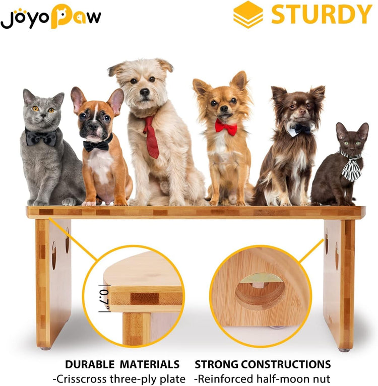 Elevated Bamboo Dog Bowls – Large, 13" Tall with 2 Stainless Steel Bowls