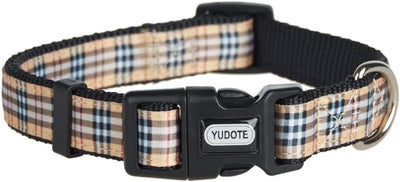 Dog Collar with Classic Beige Plaid, Durable Nylon Collar, Soft and Comfortable, Adjustable Collars for Dogs & Puppies, Small, Neck 10"-15"
