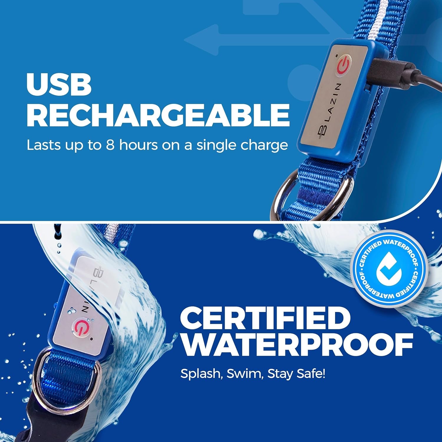 LED Light-Up Dog Leash – USB Rechargeable, 4ft Blue