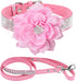 Rhinestone Dog Collar and Leash Set, Sparkling Girl Dog Collars with Bling Diamonds, Soft Suede Leather Pink Pet Collar with Cute Flower for Small Puppy Dogs Walking Party Wedding,S