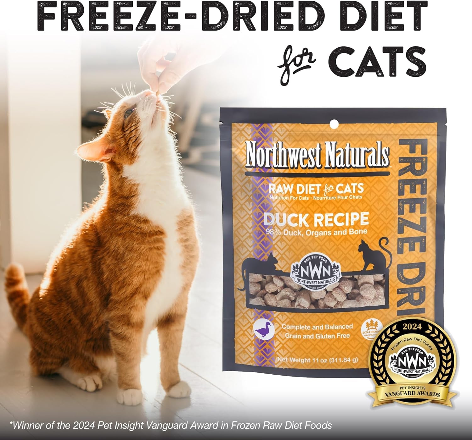 Freeze-Dried Duck Cat & Kitten Food – High-Protein, Grain-Free, All-Natural, 11 oz (Pack of 3)