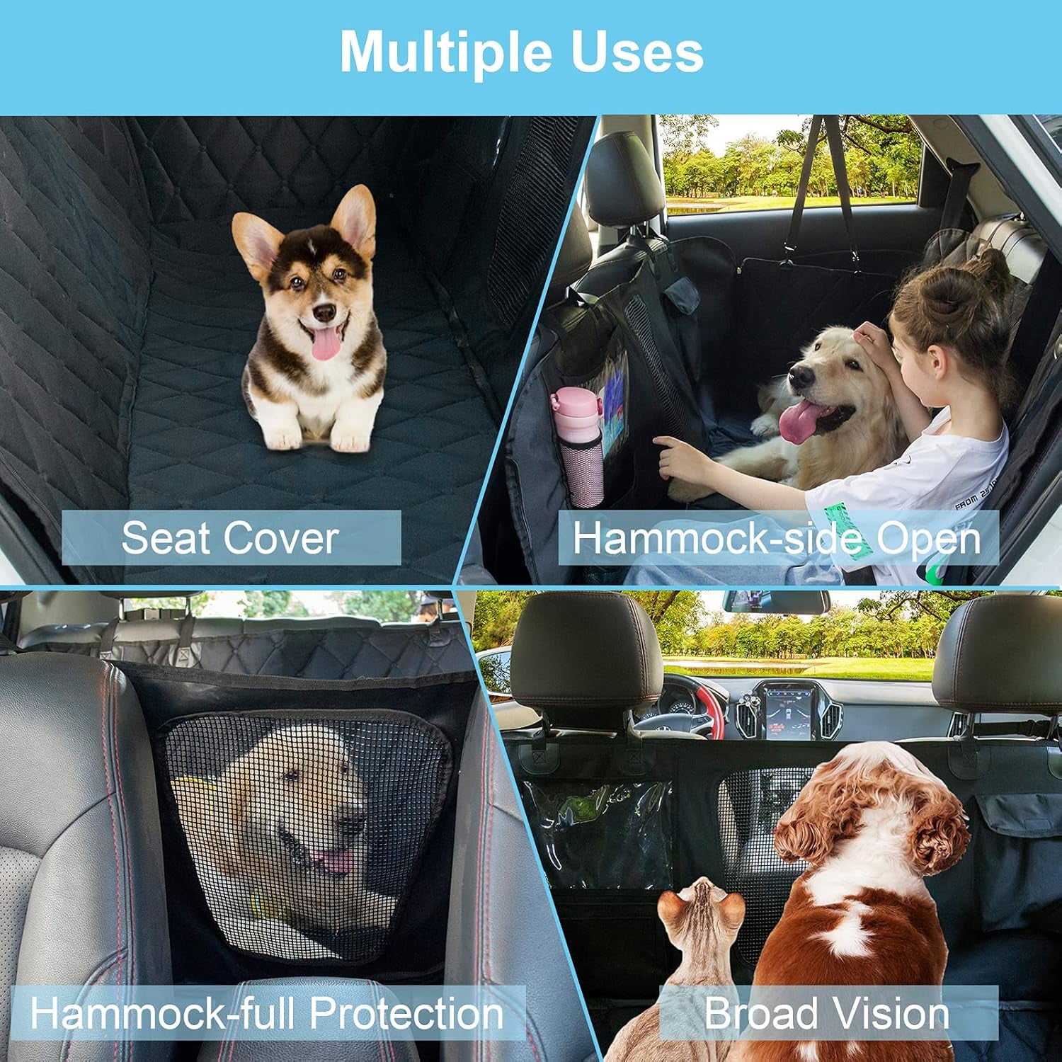 Back Seat Dog Cover for Car-Dog Car Seat Covers for Back Seat-Waterproof & Durable Nonslip Machine Washable Dog Seat Cover for Back Seat Protector for Cars Trucks Suvs-Black