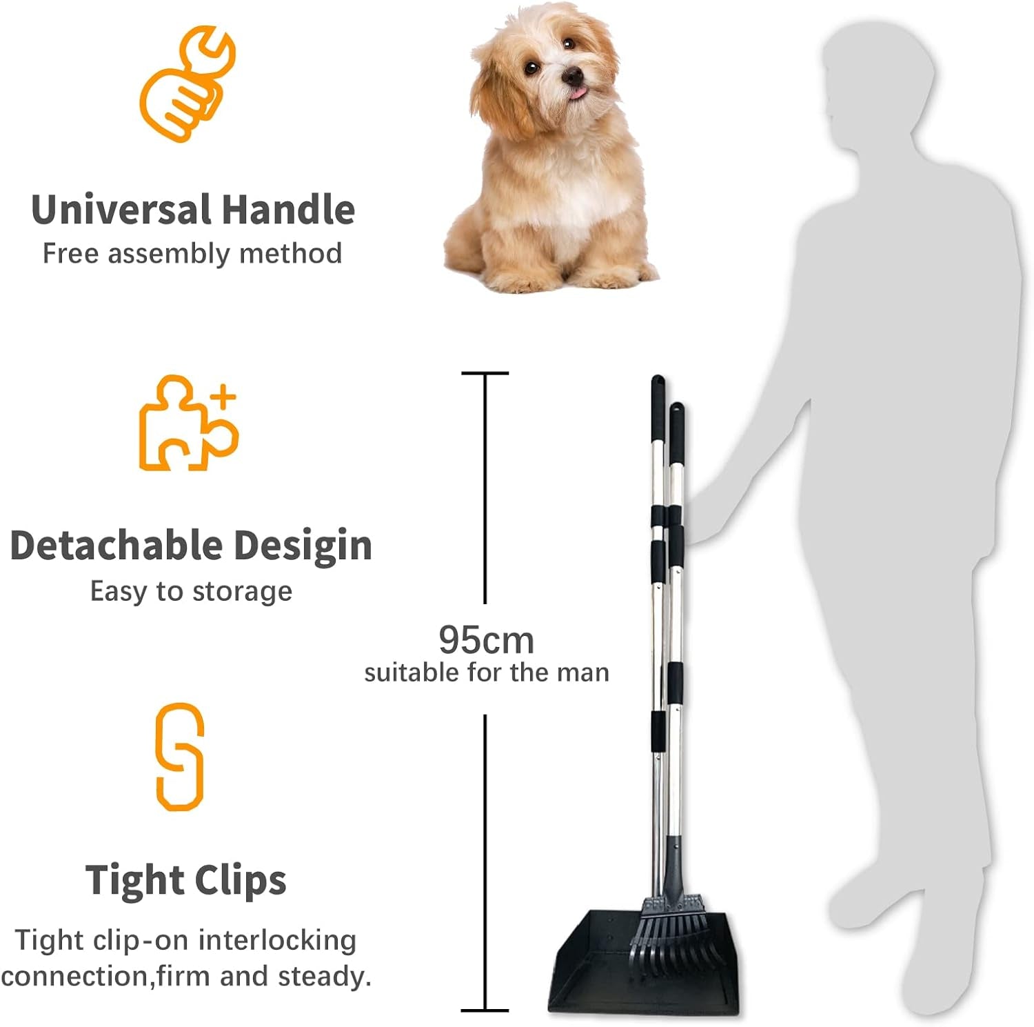 Pet Pooper Scooper for Large Dog, Height Adjustable Poop Scoop Removal Picker with Long Handle Extra Large Tray - Easy to Wash