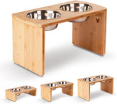 Elevated Bamboo Dog Bowls – Large, 13" Tall with 2 Stainless Steel Bowls