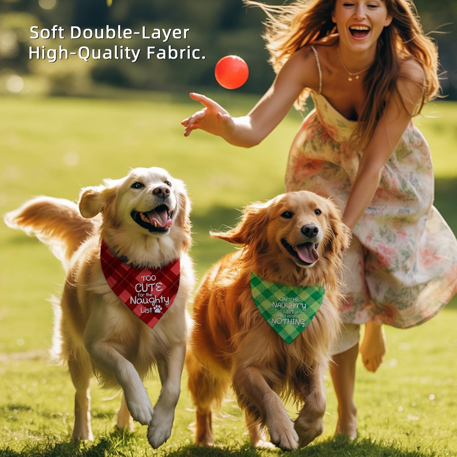 Christmas Dog Bandanas Funny, Dog Christmas Scarf 2 Packs, Pets Festive Plaid Décor for Medium Large Dogs