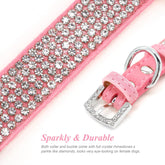 Rhinestone Dog Collar and Leash Set, Sparkling Girl Dog Collars with Bling Diamonds, Soft Suede Leather Pink Pet Collar with Cute Flower for Small Puppy Dogs Walking Party Wedding,S