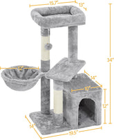 Cat Tree 34In Cat Tower Plush Cover with Condo, Platform & Basket for Indoor Kittens, Cat Furniture Activity Tree