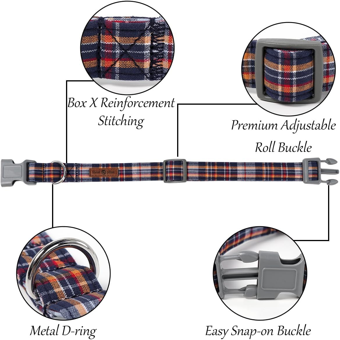 Adjustable Dog & Cat Collar with Bowtie – Grid Pattern, Plastic Buckle, Fits Small to Large Pets