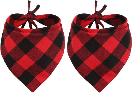 2-Pack Christmas Dog Bandanas – Red & Black Plaid Triangle Scarves, Holiday Pet Accessories