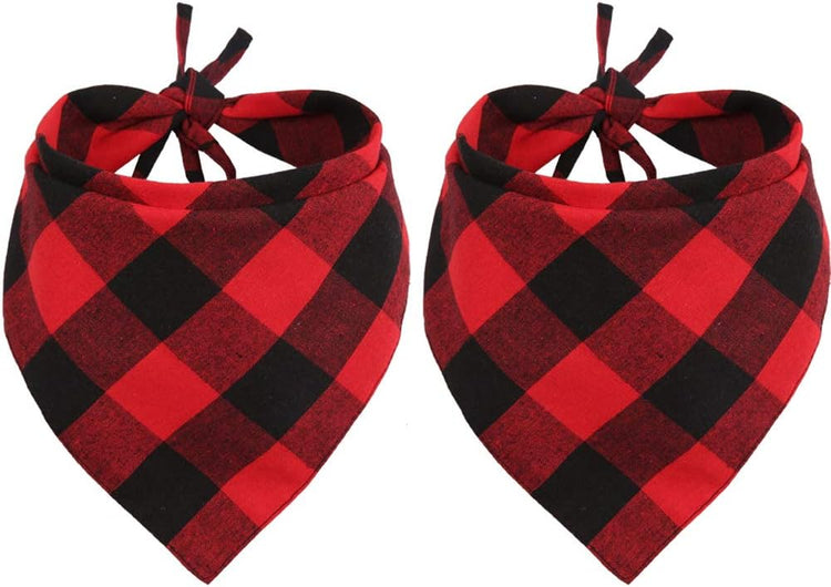 2-Pack Christmas Dog Bandanas – Red & Black Plaid Triangle Scarves, Holiday Pet Accessories