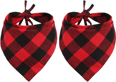 2-Pack Christmas Dog Bandanas – Red & Black Plaid Triangle Scarves, Holiday Pet Accessories