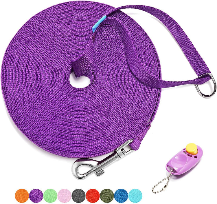 15/20/30/50/100 Ft Long Dog Training Leash with Clickers for Small, Medium and Large Dogs or Cats (30 Feet, Purple)