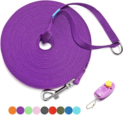 15/20/30/50/100 Ft Long Dog Training Leash with Clickers for Small, Medium and Large Dogs or Cats (30 Feet, Purple)