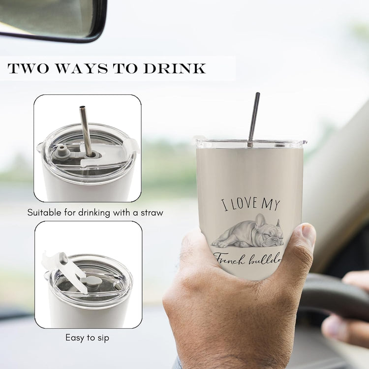 I Love My French Bulldog Dog Mom 20Oz Travel Coffee Mug Tumbler, French Bulldog Frenchie Dog Gifts for Women Men Dogs Lovers, Frenchie Water Stainless Steel Tumbler with Lid and Straw Mug