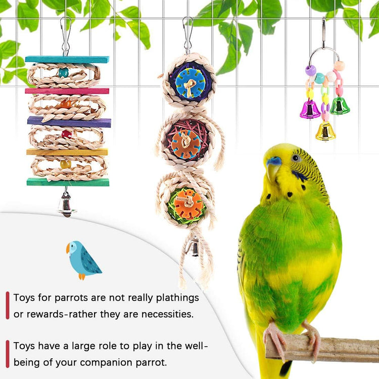 Bird Toys Set, 3-Pack – Bells, Rattan Balls & String for Parrots, Parakeets & Small Birds