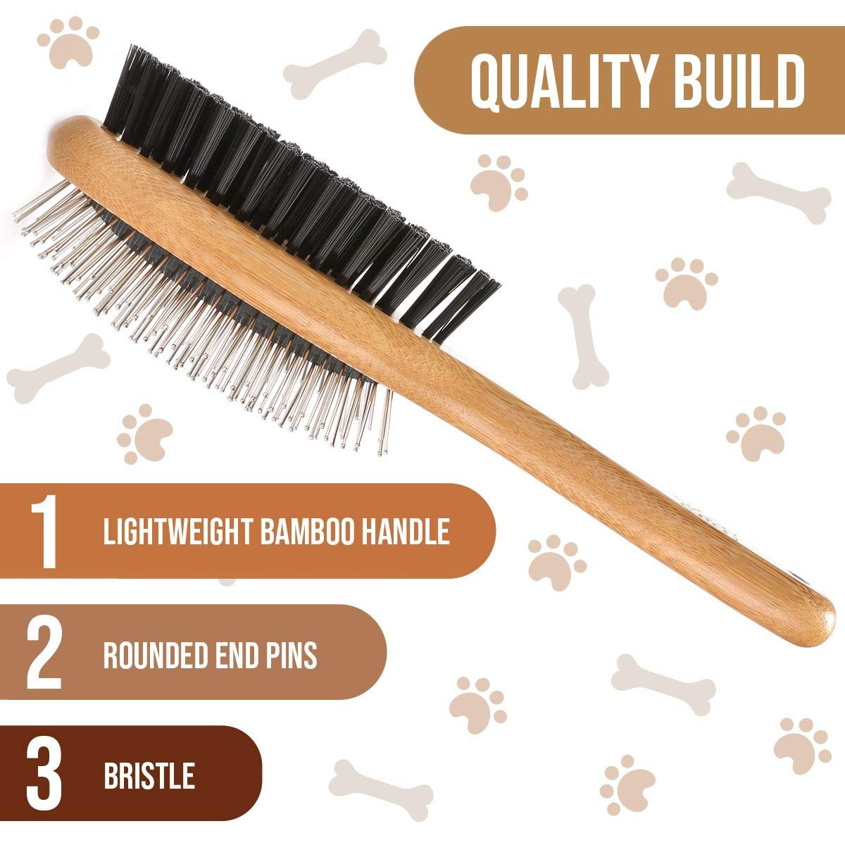 Pet Slicker Brush with Bamboo Handle – Double-Sided Grooming Comb for Dogs & Cats, Long Hair