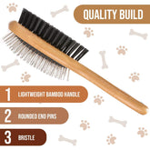 Pet Slicker Brush with Bamboo Handle – Double-Sided Grooming Comb for Dogs & Cats, Long Hair