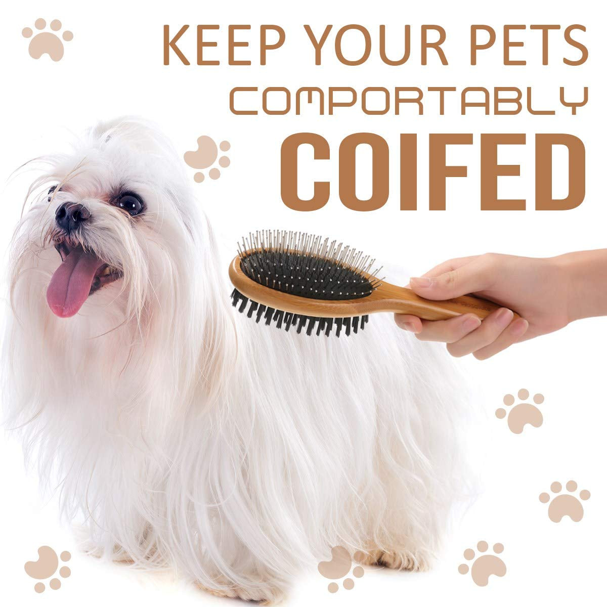 Pet Slicker Brush with Bamboo Handle – Double-Sided Grooming Comb for Dogs & Cats, Long Hair