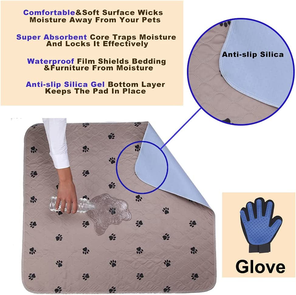 Washable Dog Training Pads – Large, Waterproof, Super Absorbing with Puppy Grooming Gloves