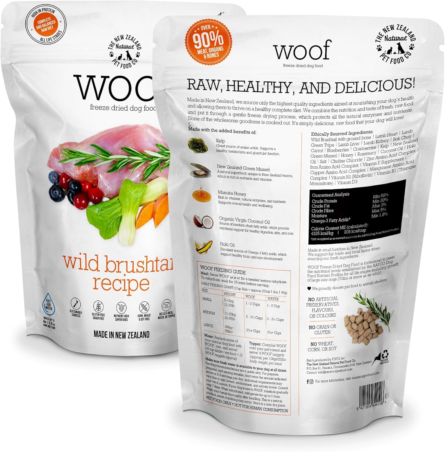 WOOF Freeze-Dried Dog Food – Wild Brushtail Recipe, High Protein Treats & Meal Toppers, 2.2 lb