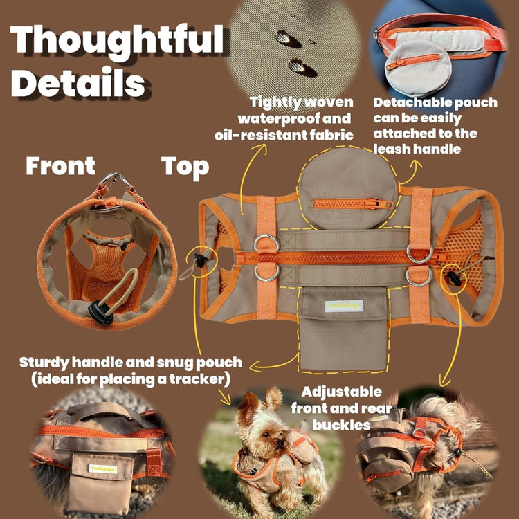 Pet Carrier Sling & Backpack, Full Body Lift Harness, Help Em up Harness for Small Dogs and Cats (Khaki, XS)